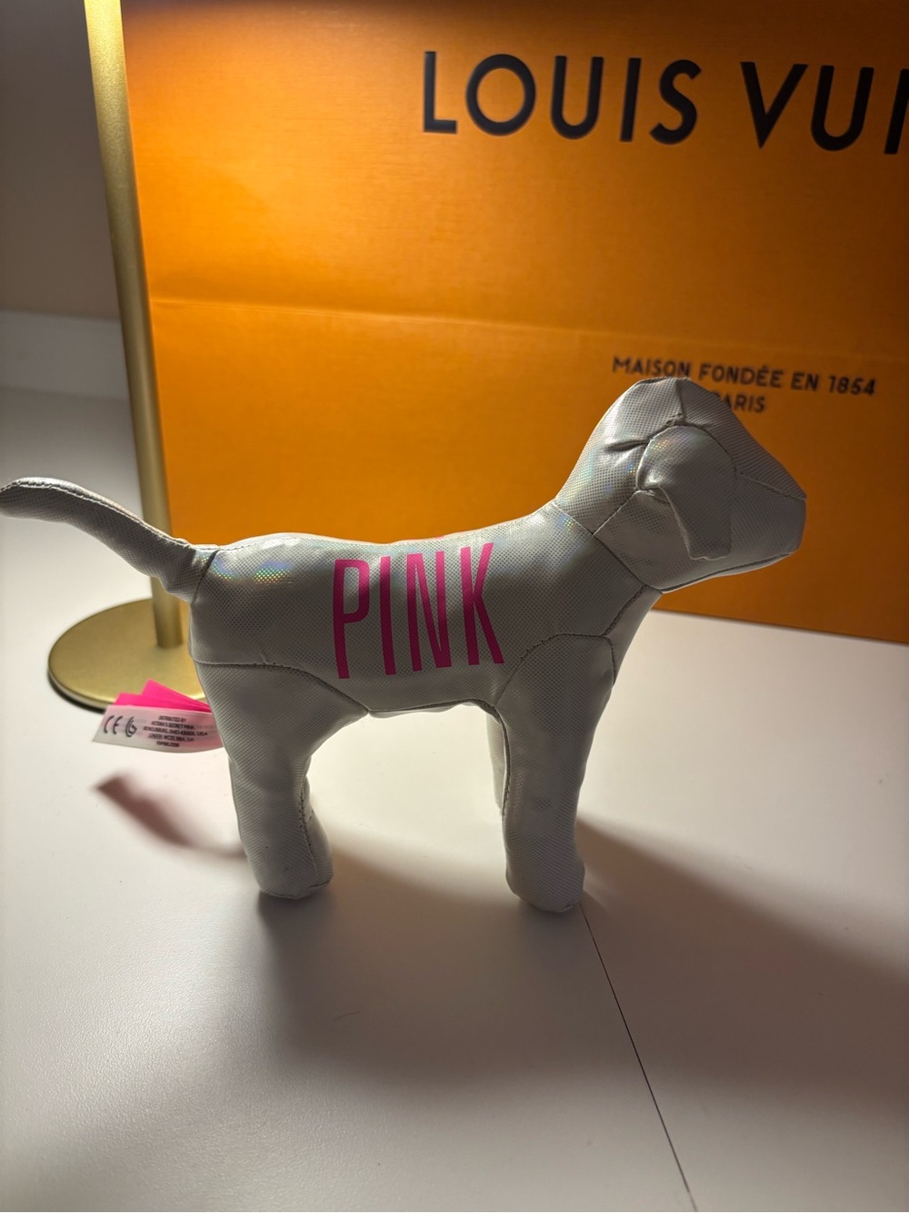 Victoria's Secret PINK White Plush Dog Accent